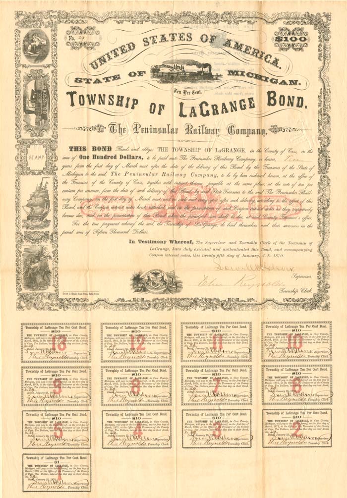 Peninsular Railway Co. - Township of La Grange Bond